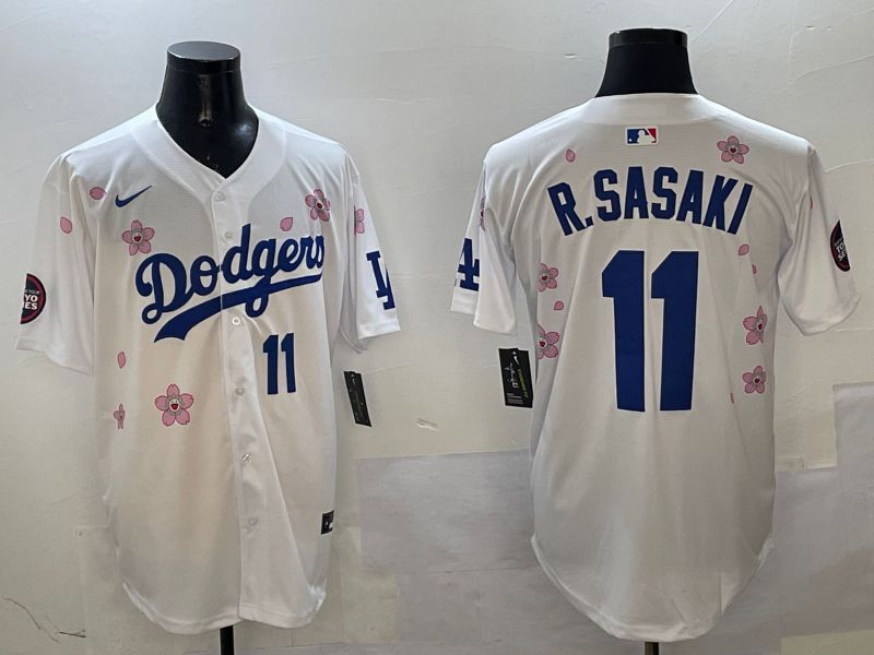 Men Los Angeles Dodgers #11 R.Sasaki White Sakura Edition 2025 Nike MLB Jersey style 6->los angeles dodgers->MLB Jersey